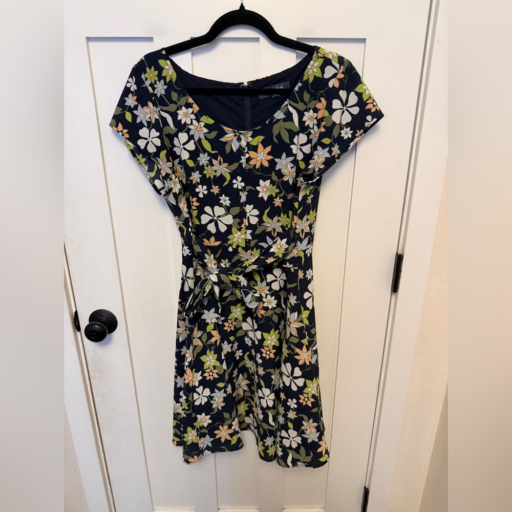 MODCLOTH Befits Your Brilliance Dress Navy Floral Print Medium Retro Size XL - Picture 3 of 9